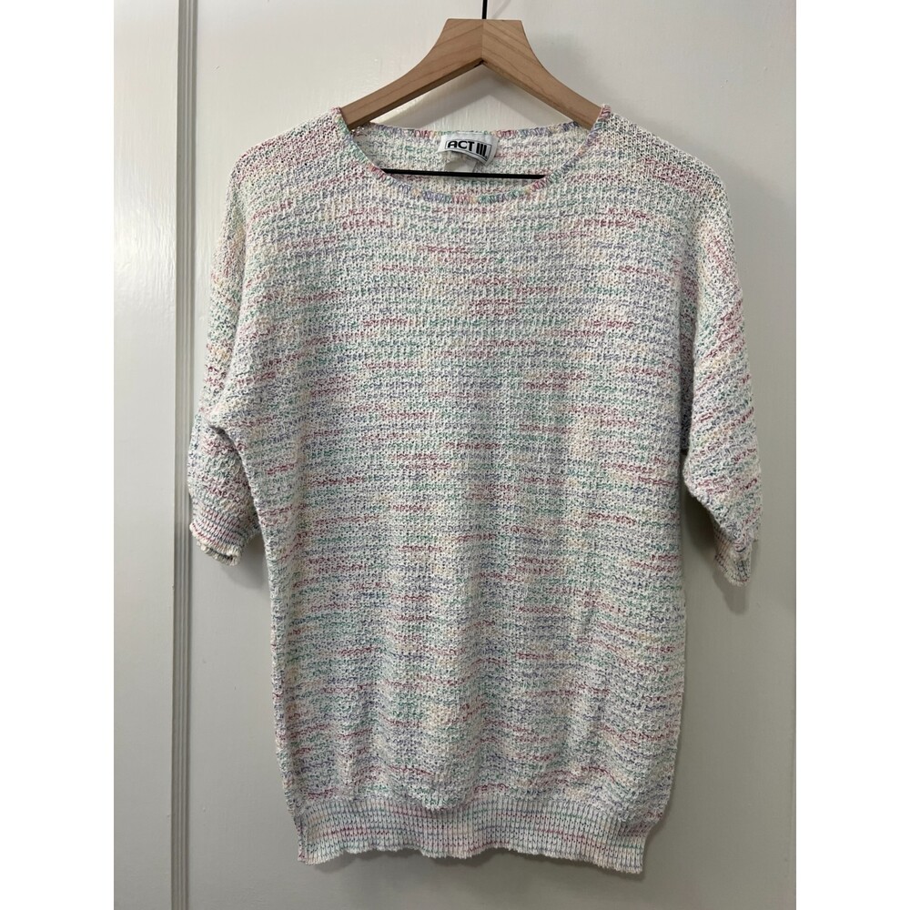 Vintage 80s 90s Act III Women's Multicolor Short Sleeve Sweater Size L
